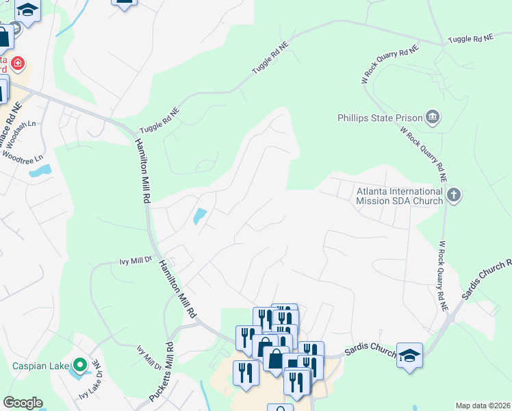 map of restaurants, bars, coffee shops, grocery stores, and more near 3502 Cascade Ive Drive in Buford