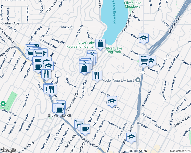 map of restaurants, bars, coffee shops, grocery stores, and more near 1713 North Easterly Terrace in Los Angeles