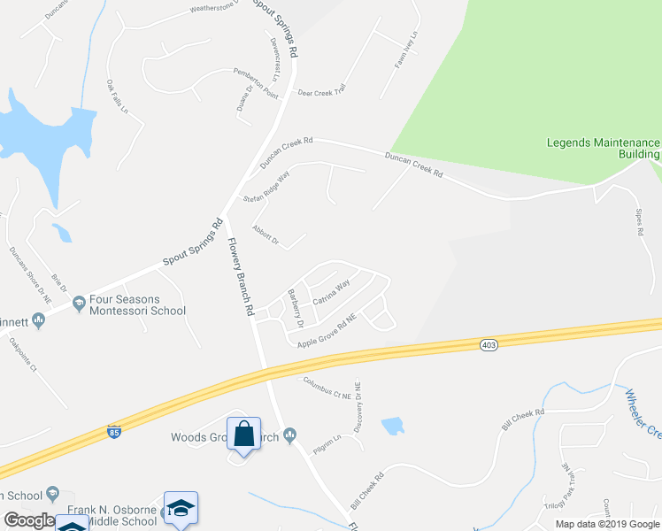 map of restaurants, bars, coffee shops, grocery stores, and more near 5291 Apple Grove Road in Buford