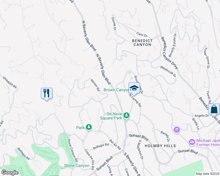 map of restaurants, bars, coffee shops, grocery stores, and more near 727 North Beverly Glen Boulevard in Los Angeles