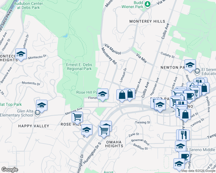 map of restaurants, bars, coffee shops, grocery stores, and more near 4518 Cassatt Street in Los Angeles