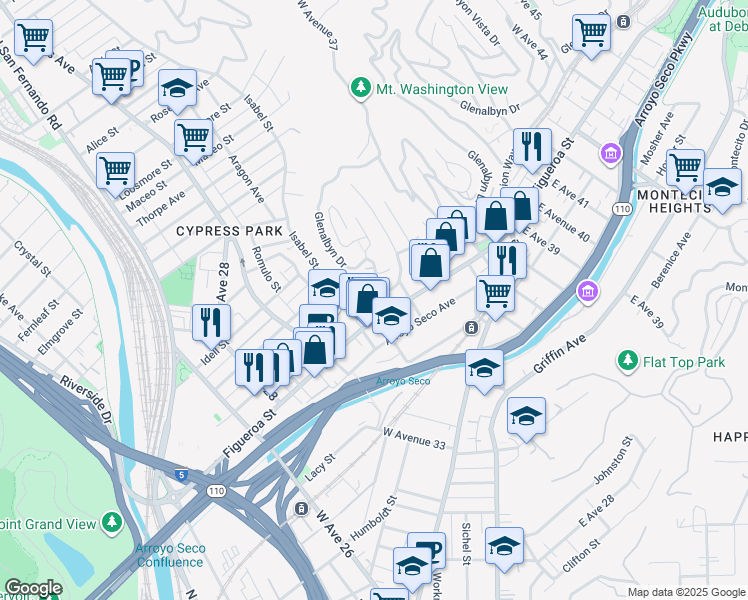map of restaurants, bars, coffee shops, grocery stores, and more near 409 Isabel Street in Los Angeles
