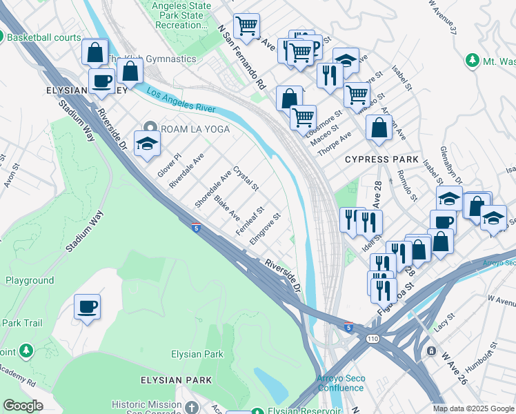 map of restaurants, bars, coffee shops, grocery stores, and more near 2342 Gatewood Street in Los Angeles