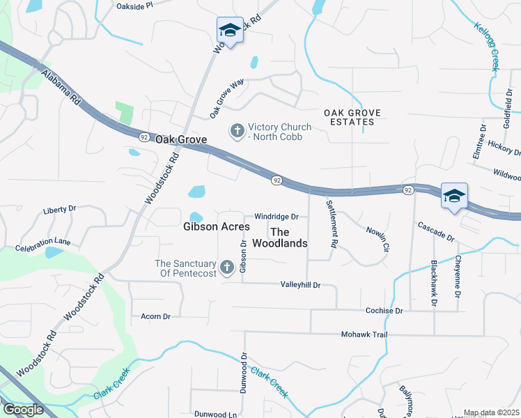 map of restaurants, bars, coffee shops, grocery stores, and more near 2684 Windridge Drive in Acworth