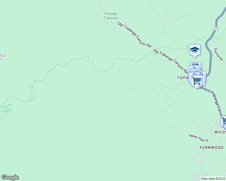 map of restaurants, bars, coffee shops, grocery stores, and more near 225 Powderhorn Ranch Road in Topanga