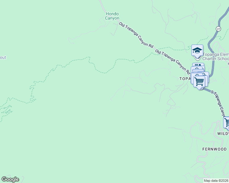 map of restaurants, bars, coffee shops, grocery stores, and more near 225 Powderhorn Ranch Road in Topanga