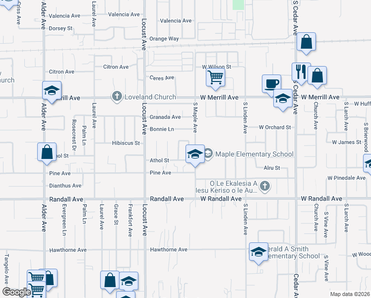 map of restaurants, bars, coffee shops, grocery stores, and more near 9079 Dumond Drive in Fontana