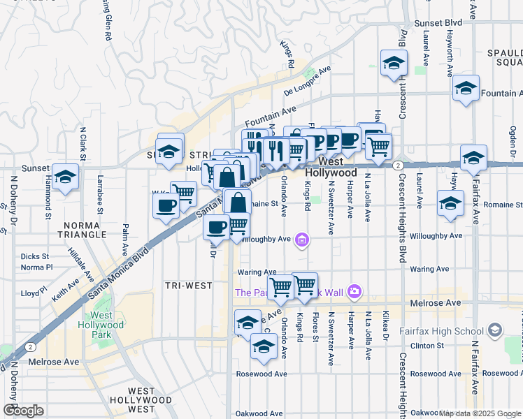 map of restaurants, bars, coffee shops, grocery stores, and more near 955 Croft Avenue in Los Angeles
