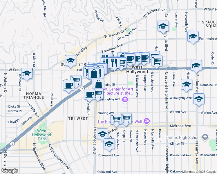 map of restaurants, bars, coffee shops, grocery stores, and more near 955 Croft Avenue in Los Angeles
