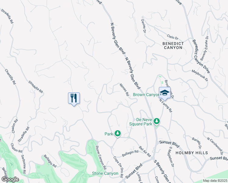 map of restaurants, bars, coffee shops, grocery stores, and more near 805 Nimes Place in Los Angeles