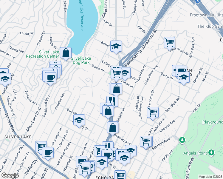 map of restaurants, bars, coffee shops, grocery stores, and more near 1837 Silent Era Drive in Los Angeles