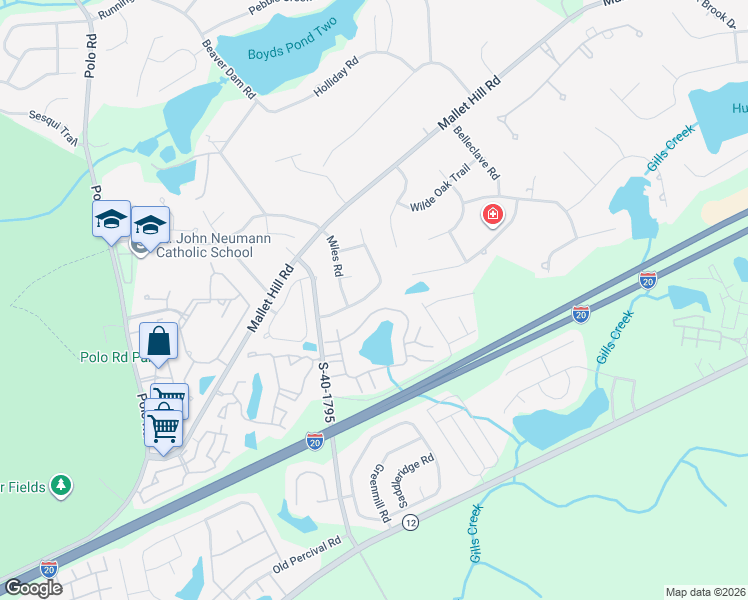 map of restaurants, bars, coffee shops, grocery stores, and more near 136 Genessee Valley Road in Columbia