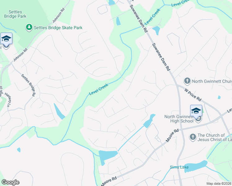 map of restaurants, bars, coffee shops, grocery stores, and more near 175 Gaines Oak Way in Suwanee