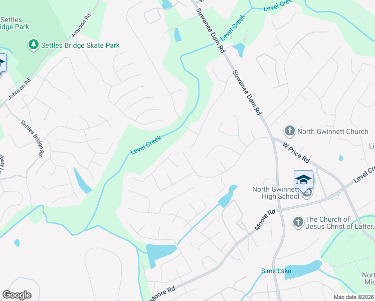 map of restaurants, bars, coffee shops, grocery stores, and more near 5285 West Price Road in Suwanee