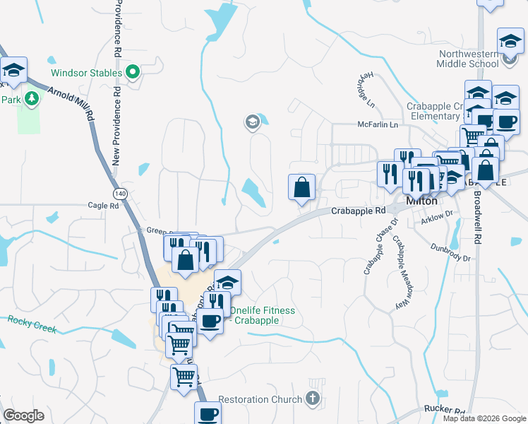 map of restaurants, bars, coffee shops, grocery stores, and more near 12660 Morningpark Circle in Alpharetta