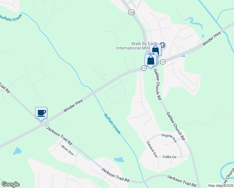 map of restaurants, bars, coffee shops, grocery stores, and more near 3451 Winder Highway in Jefferson