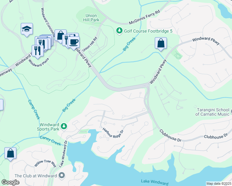 map of restaurants, bars, coffee shops, grocery stores, and more near 4415 Mariners Ridge in Alpharetta