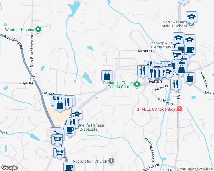 map of restaurants, bars, coffee shops, grocery stores, and more near 216 Lask Lane in Alpharetta