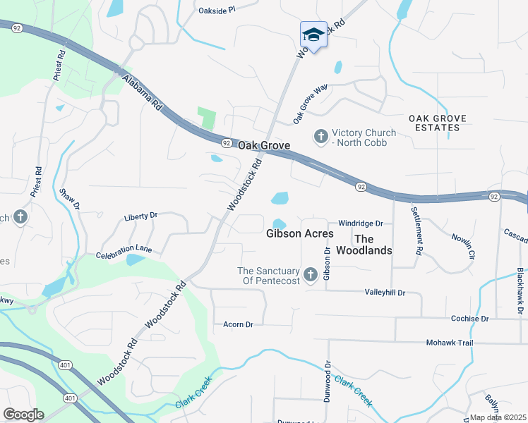 map of restaurants, bars, coffee shops, grocery stores, and more near 156 Woodhouse Circle in Acworth