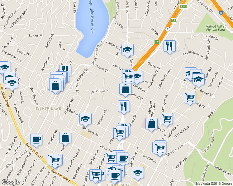 map of restaurants, bars, coffee shops, grocery stores, and more near 1846 McCollum Street in Los Angeles