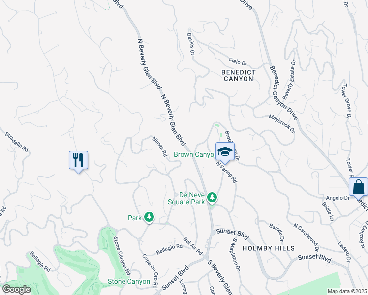 map of restaurants, bars, coffee shops, grocery stores, and more near 730 North Beverly Glen Boulevard in Los Angeles