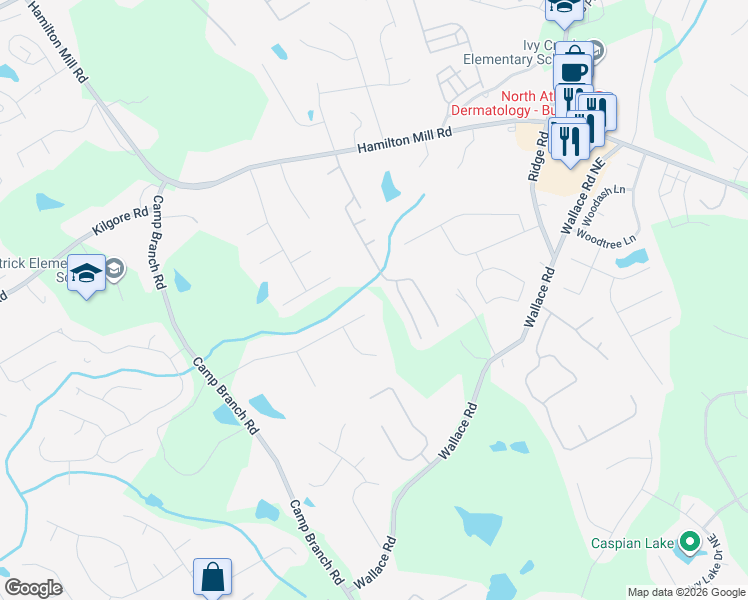 map of restaurants, bars, coffee shops, grocery stores, and more near 2900 Still Meadows Way in Buford