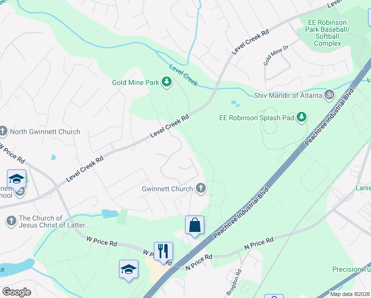 map of restaurants, bars, coffee shops, grocery stores, and more near 4870 Glen Level Drive in Sugar Hill