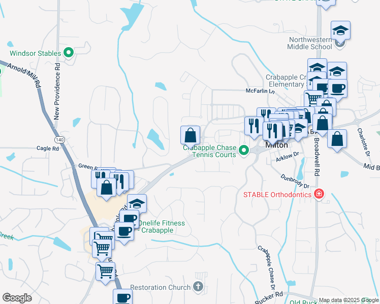 map of restaurants, bars, coffee shops, grocery stores, and more near 216 Lask Lane in Alpharetta