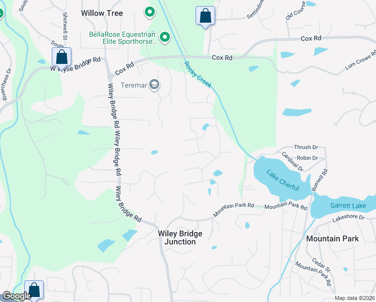 map of restaurants, bars, coffee shops, grocery stores, and more near 414 Rocky Creek Grove in Woodstock