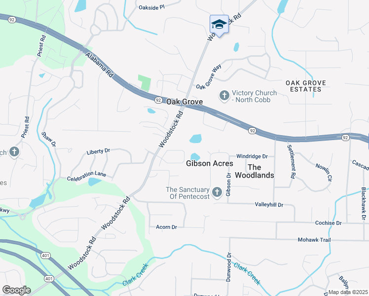 map of restaurants, bars, coffee shops, grocery stores, and more near 156 Woodhouse Circle in Acworth