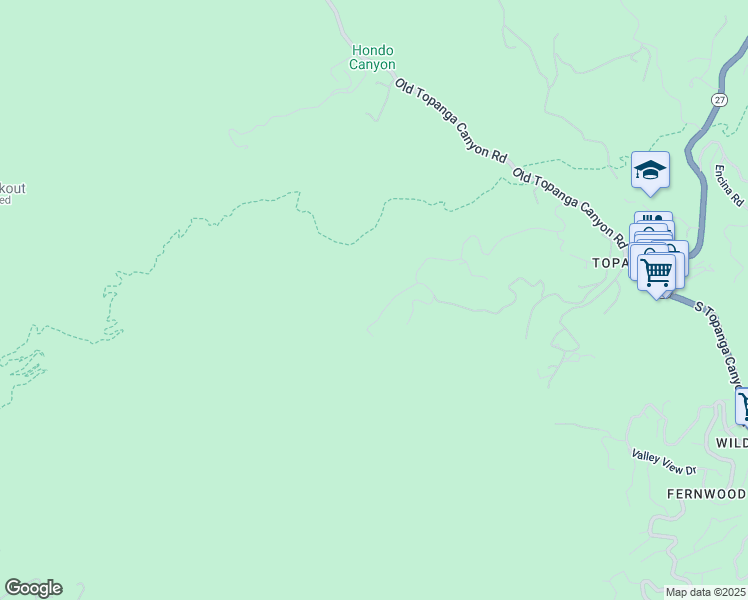 map of restaurants, bars, coffee shops, grocery stores, and more near 225 Powderhorn Ranch Road in Topanga
