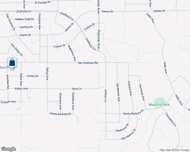 map of restaurants, bars, coffee shops, grocery stores, and more near San Andreas Road in Yucca Valley