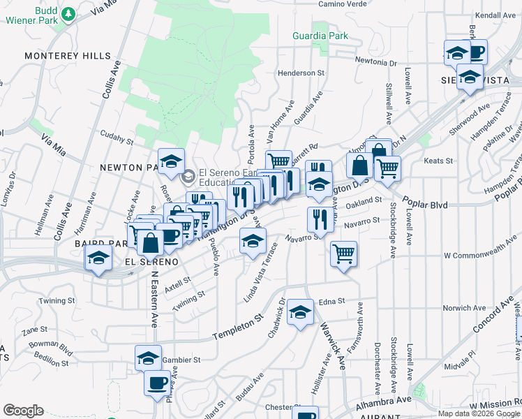 map of restaurants, bars, coffee shops, grocery stores, and more near in Los Angeles