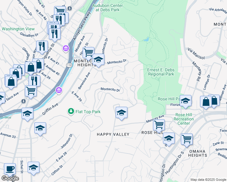 map of restaurants, bars, coffee shops, grocery stores, and more near 913 Montecito Drive in Los Angeles