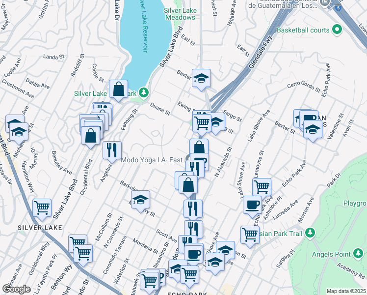 map of restaurants, bars, coffee shops, grocery stores, and more near 2241 Branden Street in Los Angeles