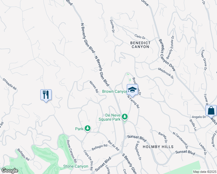 map of restaurants, bars, coffee shops, grocery stores, and more near 730 North Beverly Glen Boulevard in Los Angeles