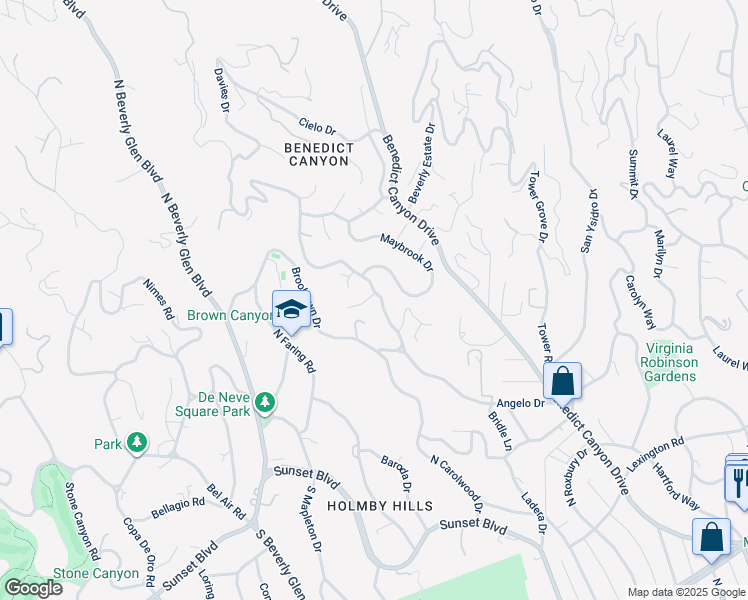 map of restaurants, bars, coffee shops, grocery stores, and more near 10100 Angelo Circle in Beverly Hills