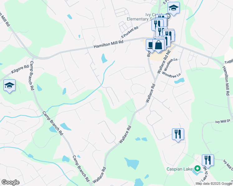 map of restaurants, bars, coffee shops, grocery stores, and more near 3389 Rosecliff Trace Northeast in Buford