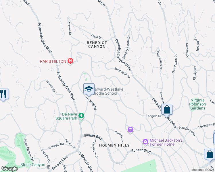 map of restaurants, bars, coffee shops, grocery stores, and more near 10121 Angelo Circle in Beverly Hills