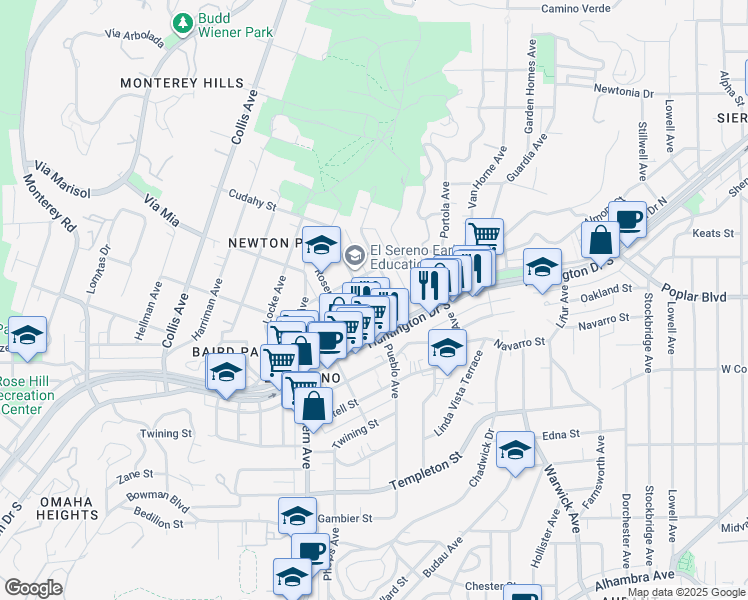 map of restaurants, bars, coffee shops, grocery stores, and more near 3827 Drysdale Avenue in Los Angeles