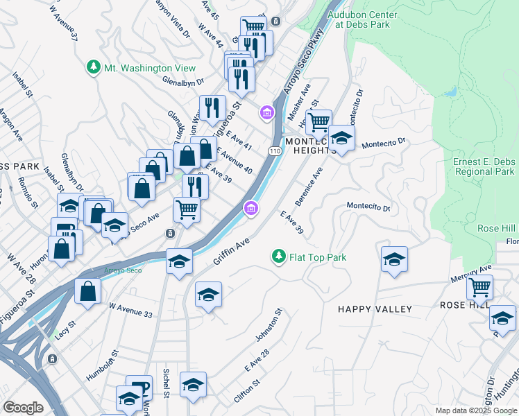 map of restaurants, bars, coffee shops, grocery stores, and more near 3830 Homer Street in Los Angeles