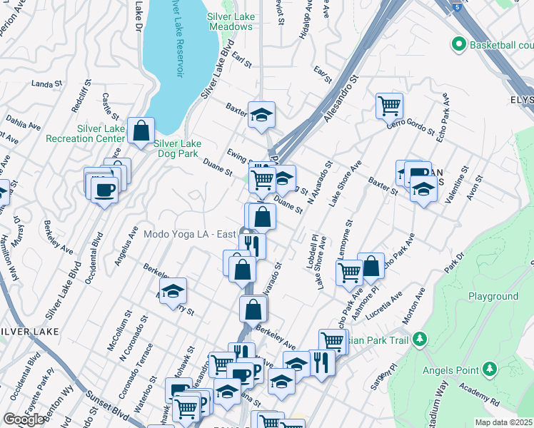 map of restaurants, bars, coffee shops, grocery stores, and more near 2159 Clifford Street in Los Angeles