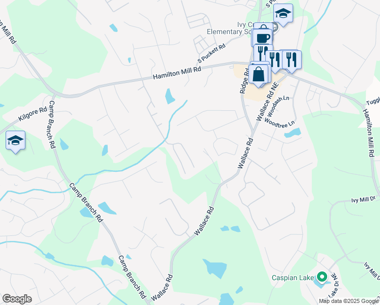 map of restaurants, bars, coffee shops, grocery stores, and more near 3389 Rosecliff Trace Northeast in Buford