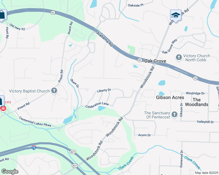 map of restaurants, bars, coffee shops, grocery stores, and more near 337 Liberty Drive in Acworth