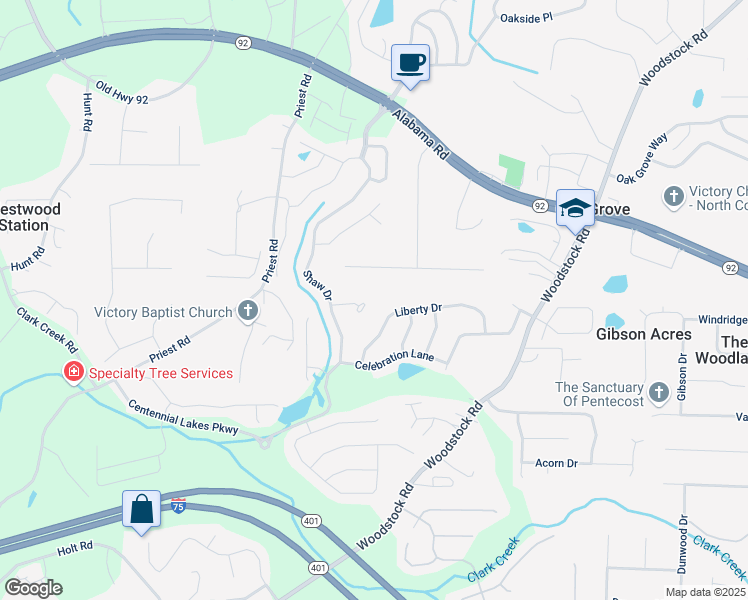 map of restaurants, bars, coffee shops, grocery stores, and more near 713 Bronze Court in Acworth