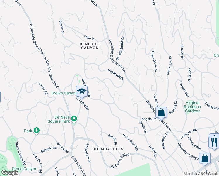 map of restaurants, bars, coffee shops, grocery stores, and more near 1082 Angelo Drive in Beverly Hills