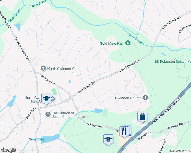 map of restaurants, bars, coffee shops, grocery stores, and more near 5177 Cabot Creek Drive in Buford