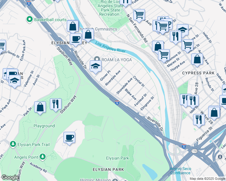 map of restaurants, bars, coffee shops, grocery stores, and more near 2232 Meadowvale Avenue in Los Angeles