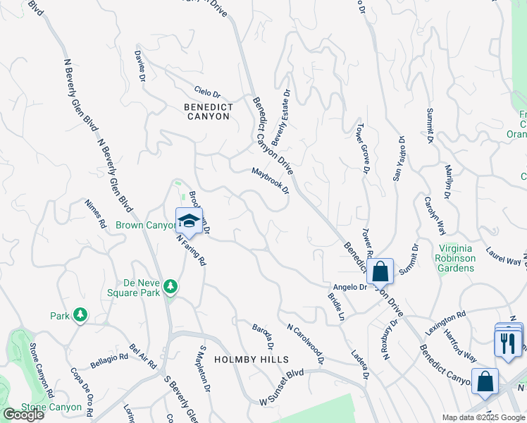 map of restaurants, bars, coffee shops, grocery stores, and more near 1082 Angelo Drive in Beverly Hills