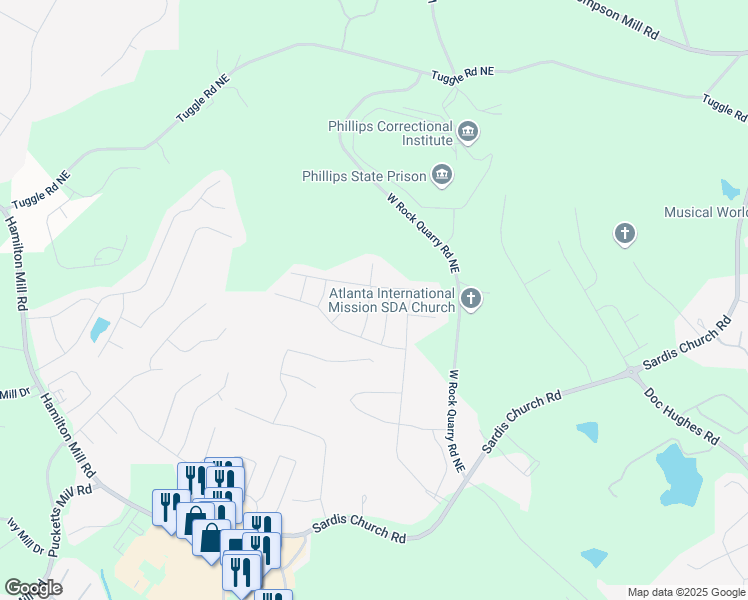 map of restaurants, bars, coffee shops, grocery stores, and more near 4101 Rockcap Cove in Buford